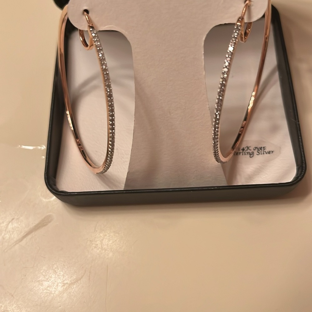 Big hoop earrings worn very gently 14k over sterling about 2 inches - Picture 2 of 4
